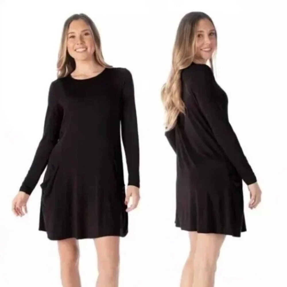 Betabrand Sweatshirt Travel Dress Black Packable Silk Modal Stretch Size Small